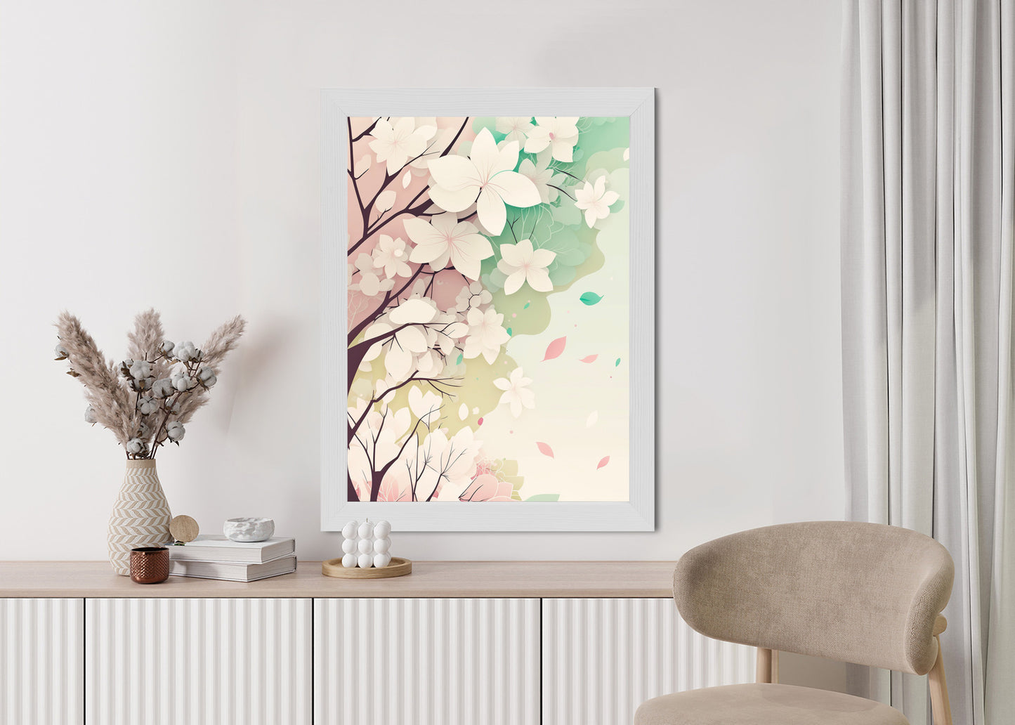Poster Blühende Pastellbäume Im Frühling Rahmen Holz Mit Passepartout Farbe Natürlich