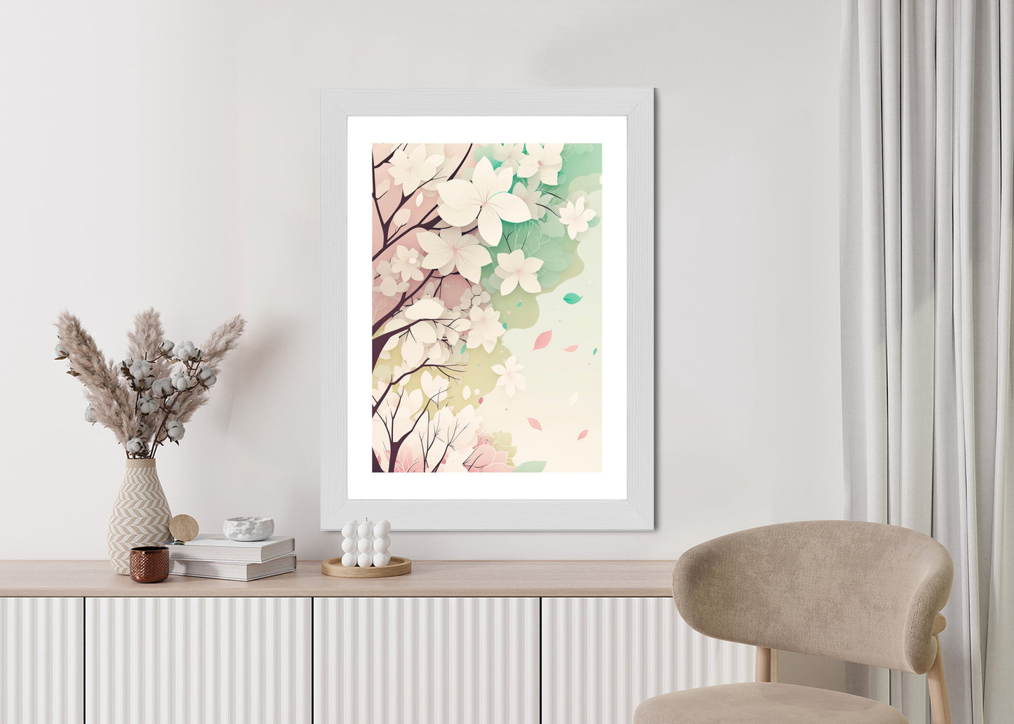 Poster Blühende Pastellbäume Im Frühling Rahmen Holz Mit Passepartout Farbe Natürlich