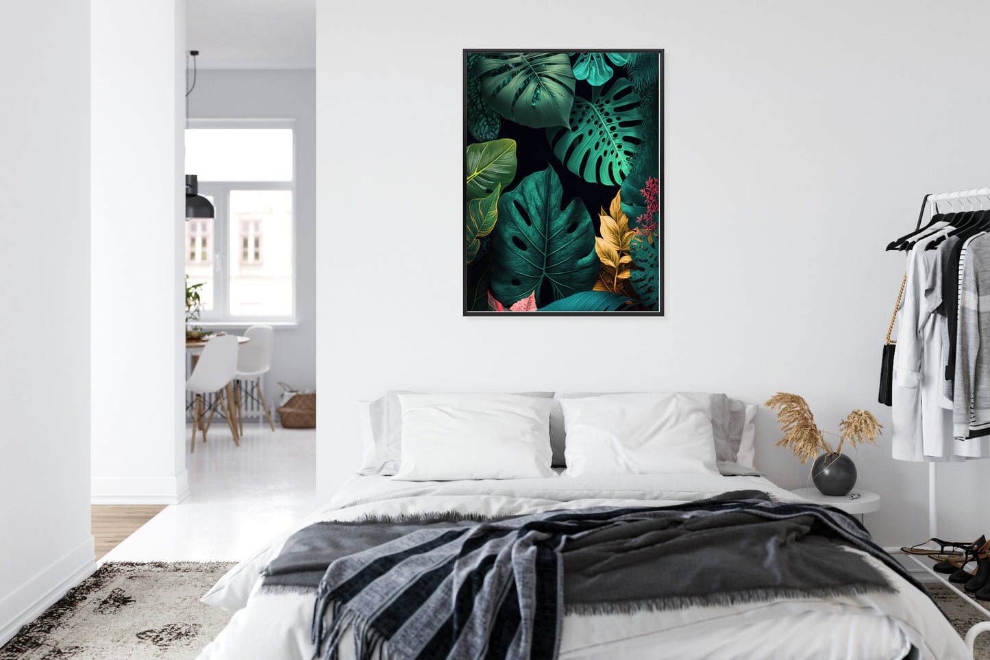 Poster Große Tropische Blätter Auf Schwarzem Hintergrund