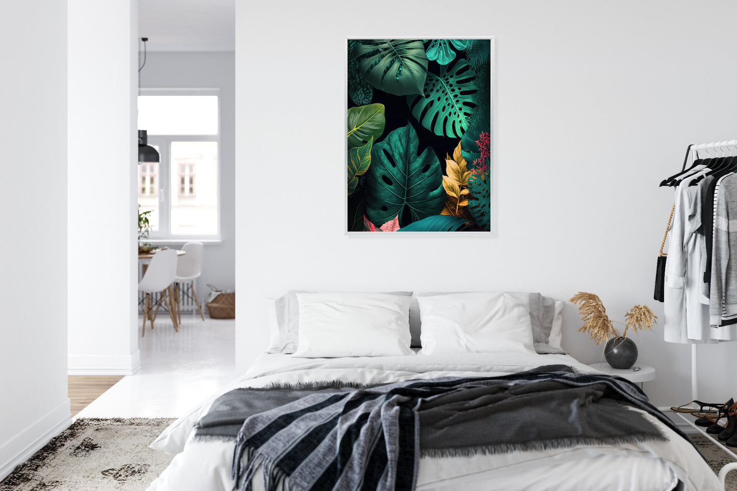 Poster Große Tropische Blätter Auf Schwarzem Hintergrund
