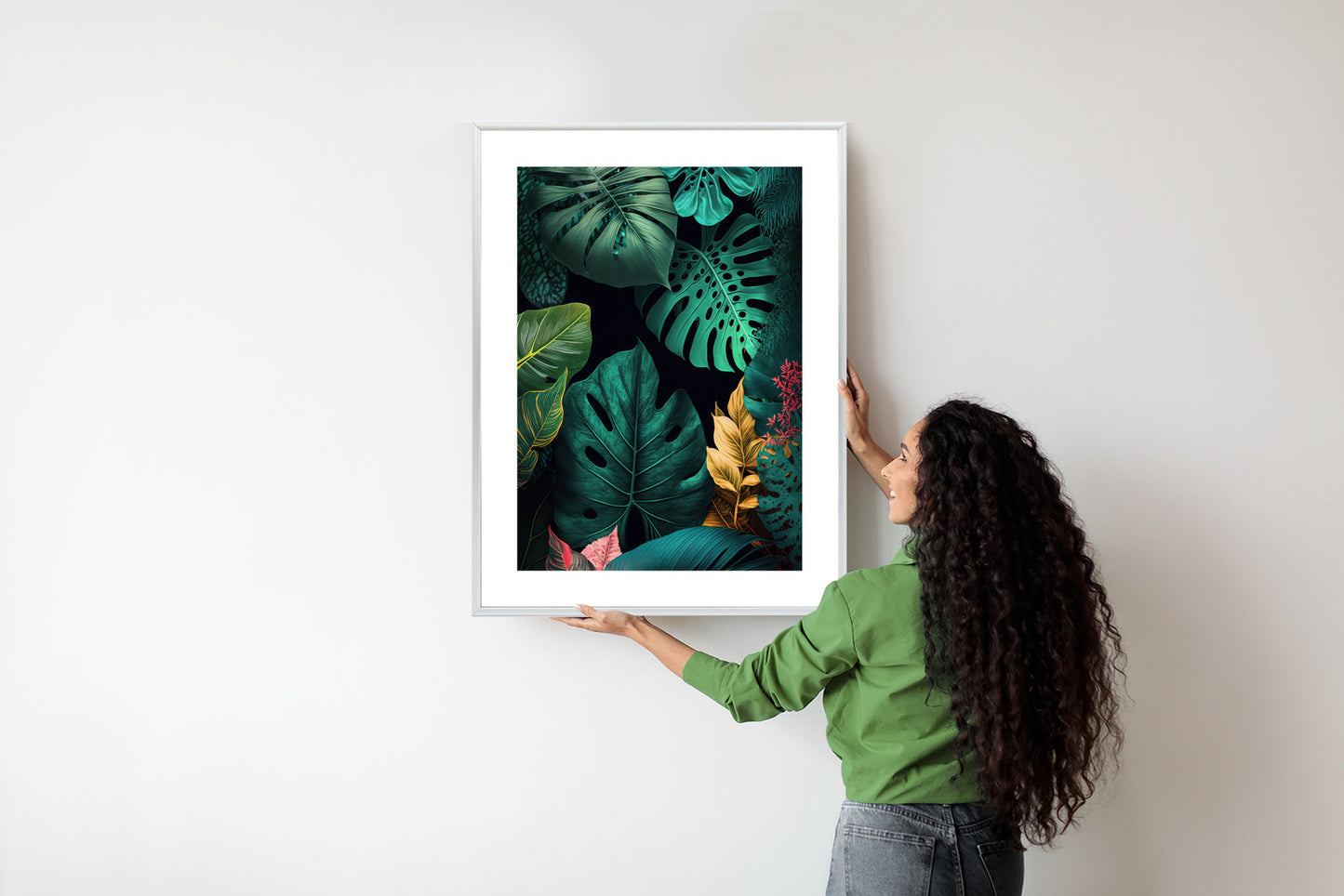 Poster Große Tropische Blätter Auf Schwarzem Hintergrund