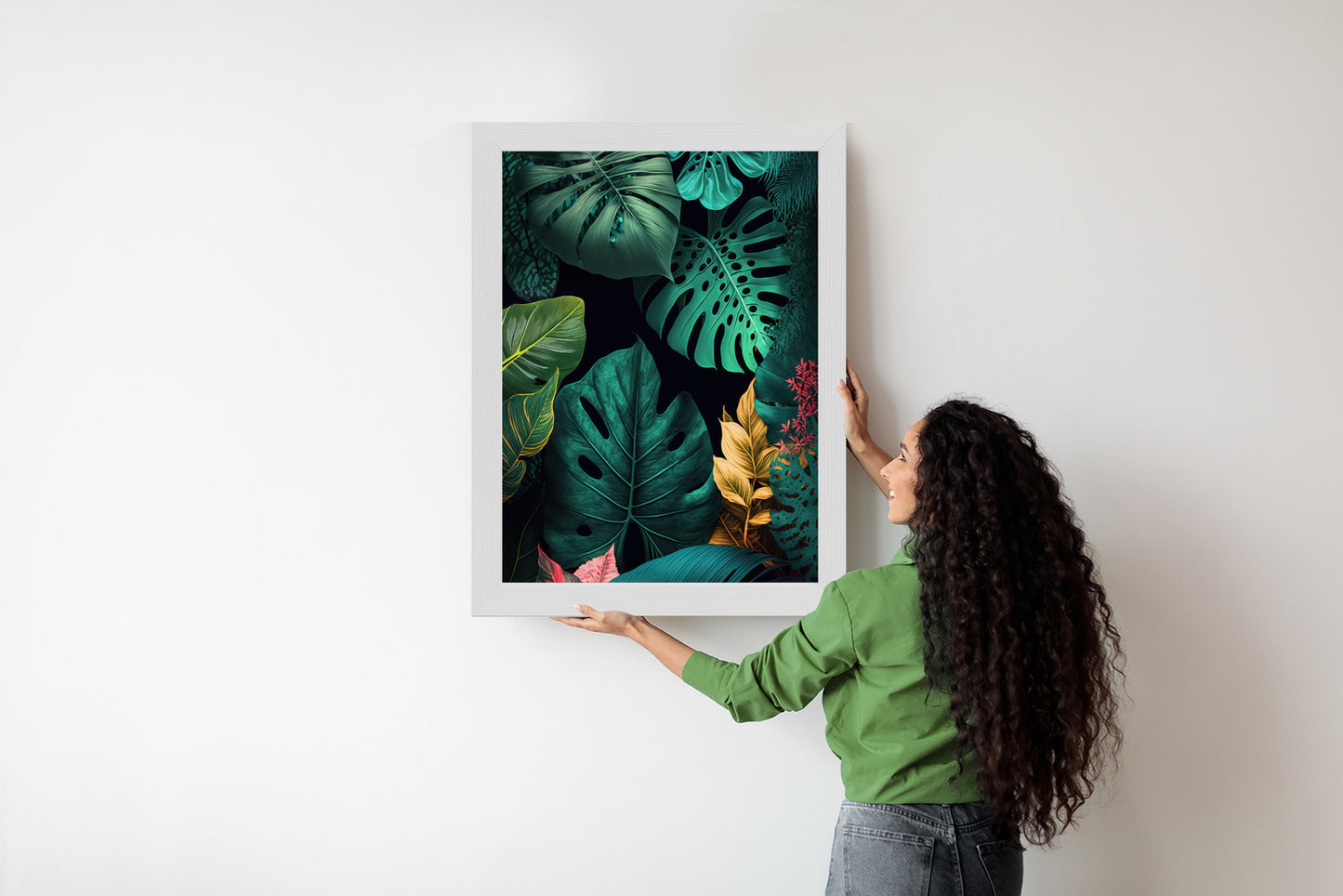 Poster Große Tropische Blätter Auf Schwarzem Hintergrund