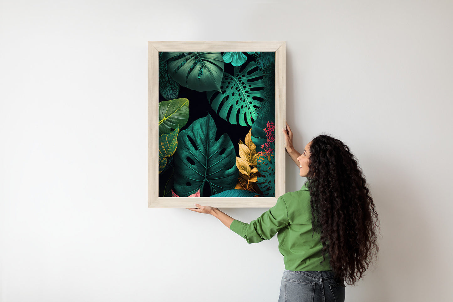 Poster Große Tropische Blätter Auf Schwarzem Hintergrund