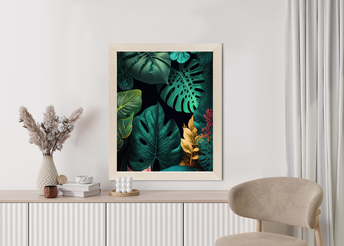 Poster Große Tropische Blätter Auf Schwarzem Hintergrund