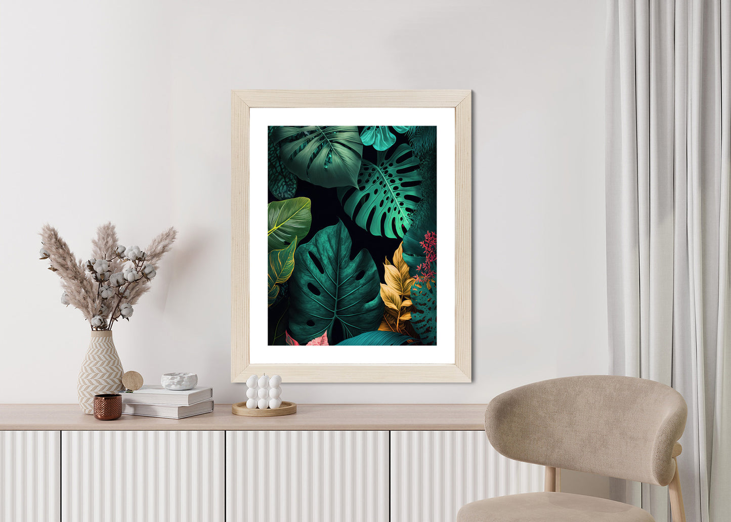 Poster Große Tropische Blätter Auf Schwarzem Hintergrund