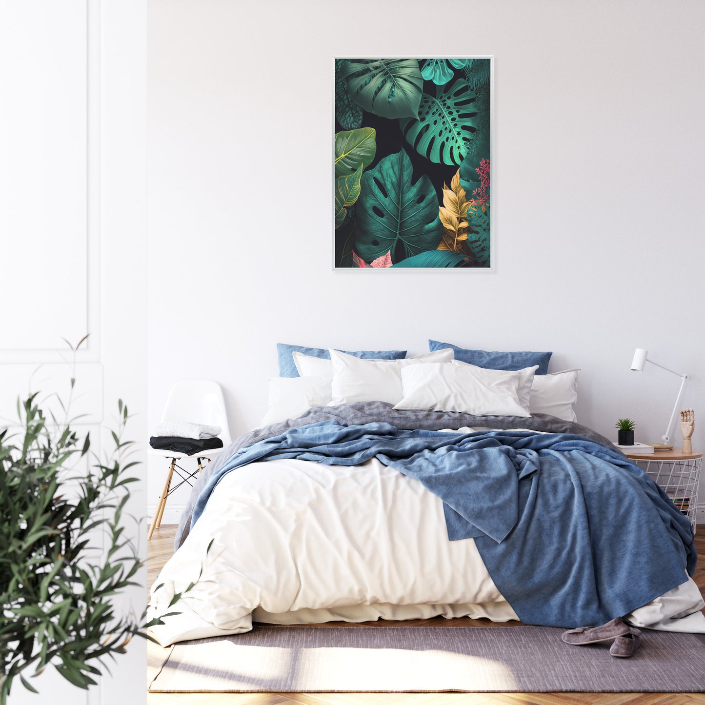Poster Große Tropische Blätter Auf Schwarzem Hintergrund