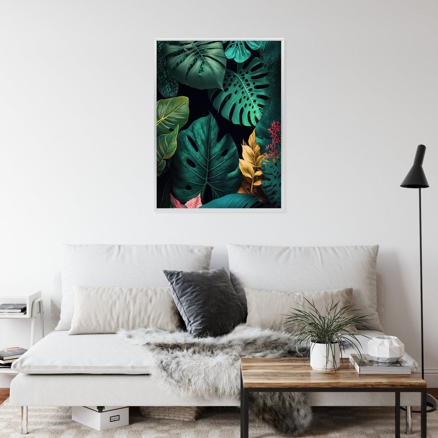 Poster Große Tropische Blätter Auf Schwarzem Hintergrund