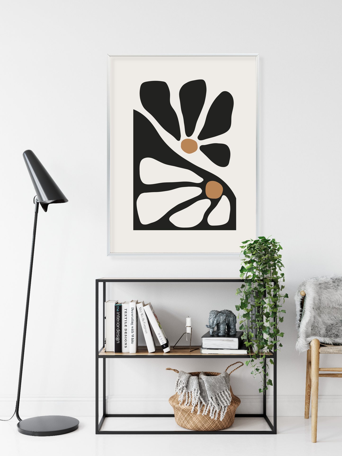 Poster Minimalistische Zweifarbige Blumen Rahmen Holz Mit Passepartout Farbe Natürlich