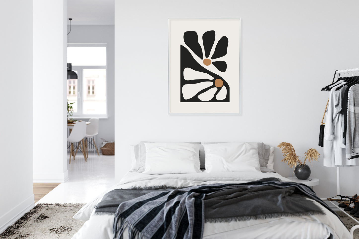 Poster Minimalistische Zweifarbige Blumen Rahmen Holz Mit Passepartout Farbe Natürlich