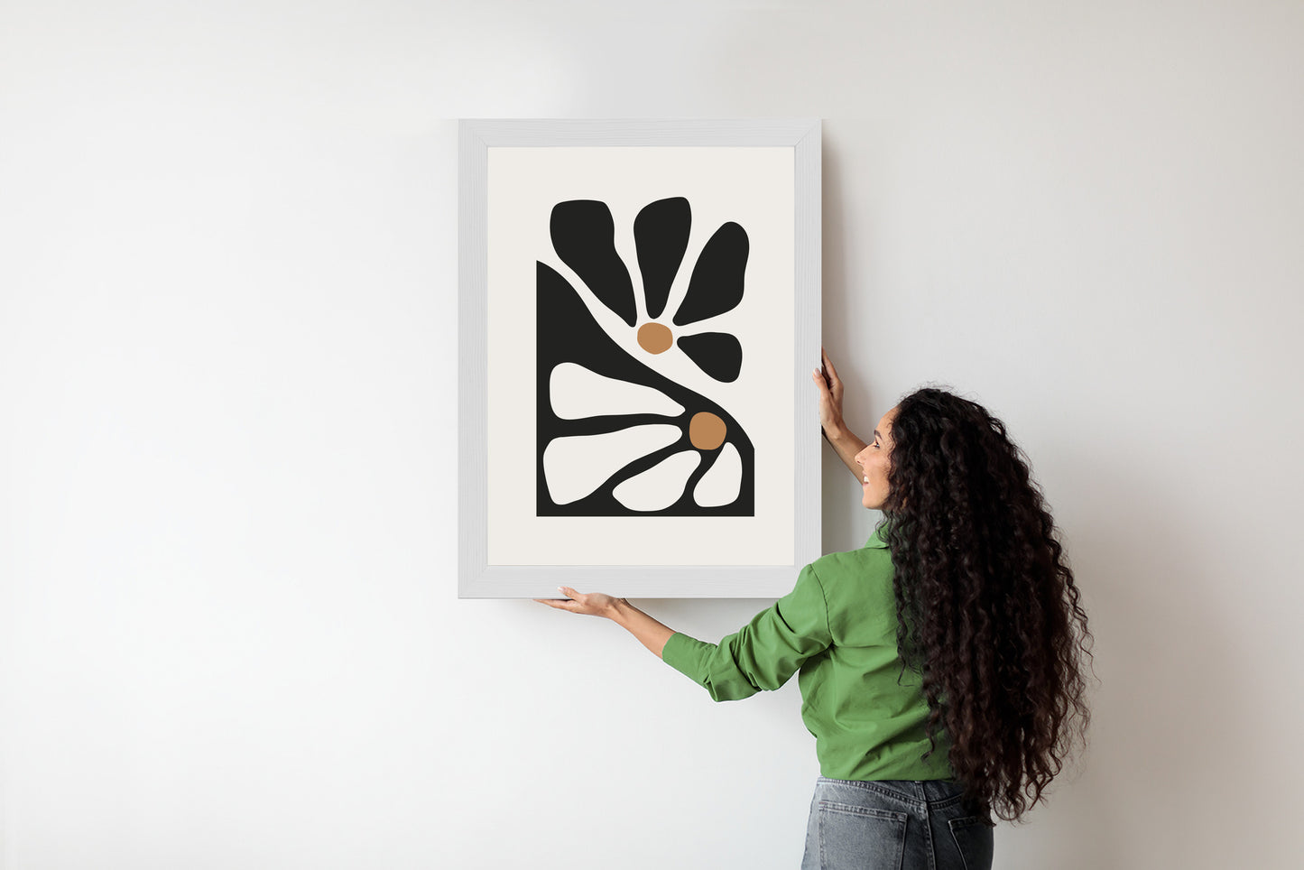 Poster Minimalistische Zweifarbige Blumen Rahmen Holz Mit Passepartout Farbe Natürlich