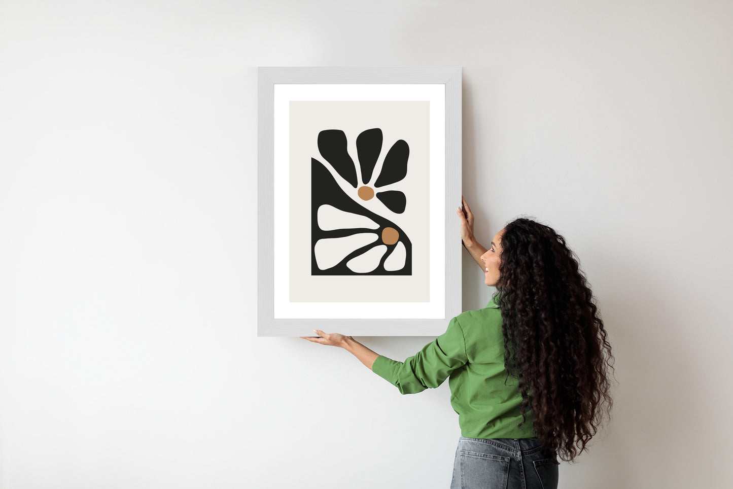Poster Minimalistische Zweifarbige Blumen Rahmen Holz Mit Passepartout Farbe Natürlich
