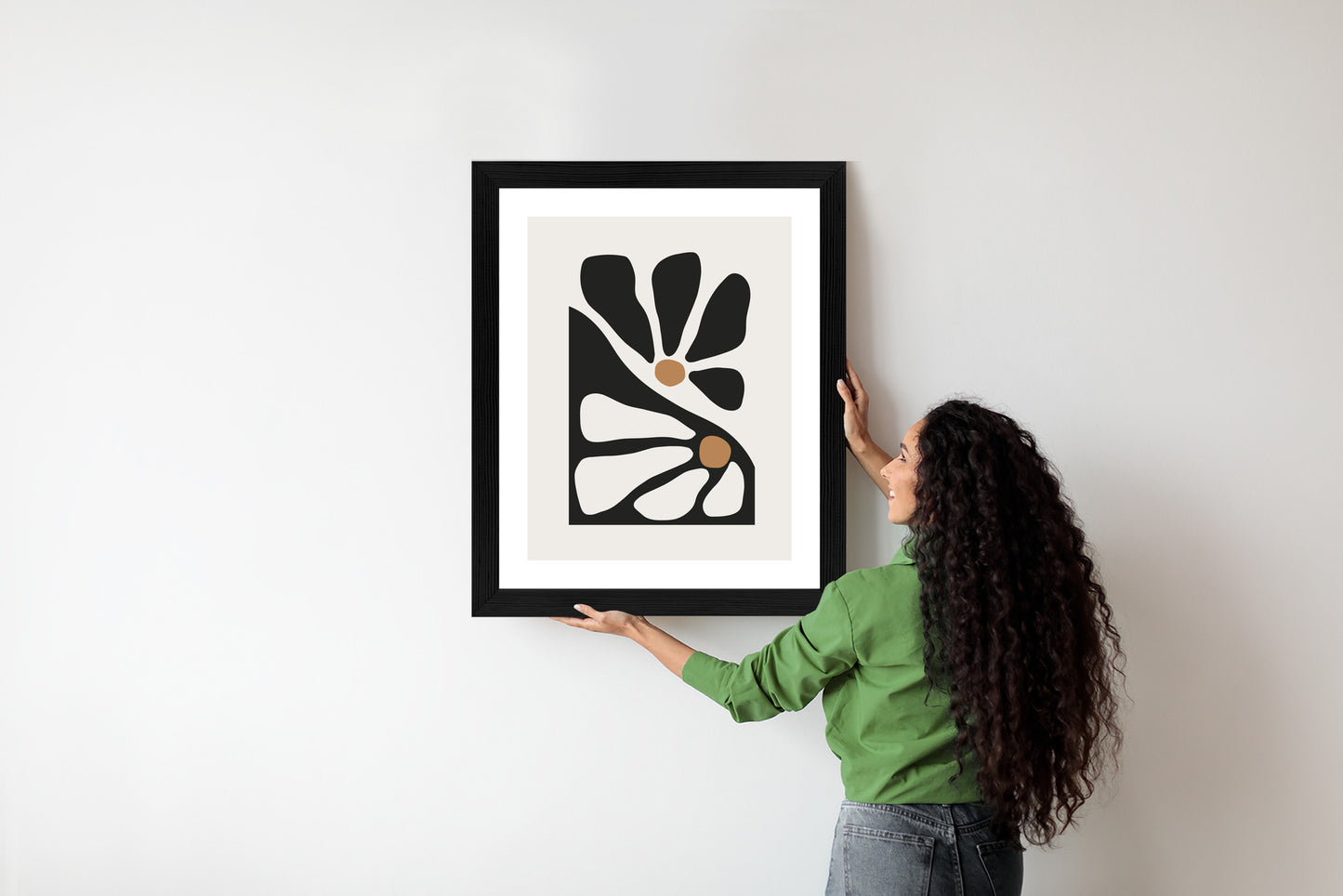 Poster Minimalistische Zweifarbige Blumen Rahmen Holz Mit Passepartout Farbe Natürlich