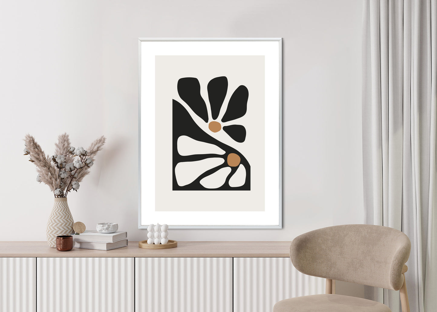 Poster Minimalistische Zweifarbige Blumen Rahmen Holz Mit Passepartout Farbe Natürlich