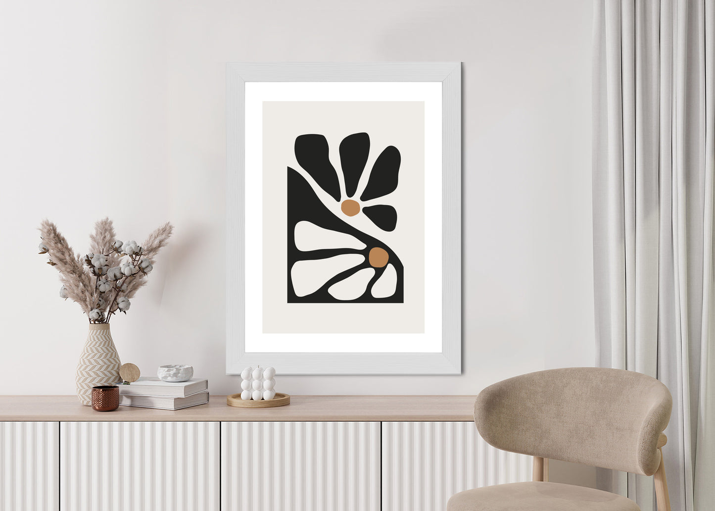 Poster Minimalistische Zweifarbige Blumen Rahmen Holz Mit Passepartout Farbe Natürlich