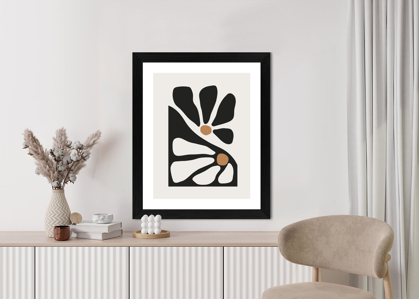 Poster Minimalistische Zweifarbige Blumen Rahmen Holz Mit Passepartout Farbe Natürlich
