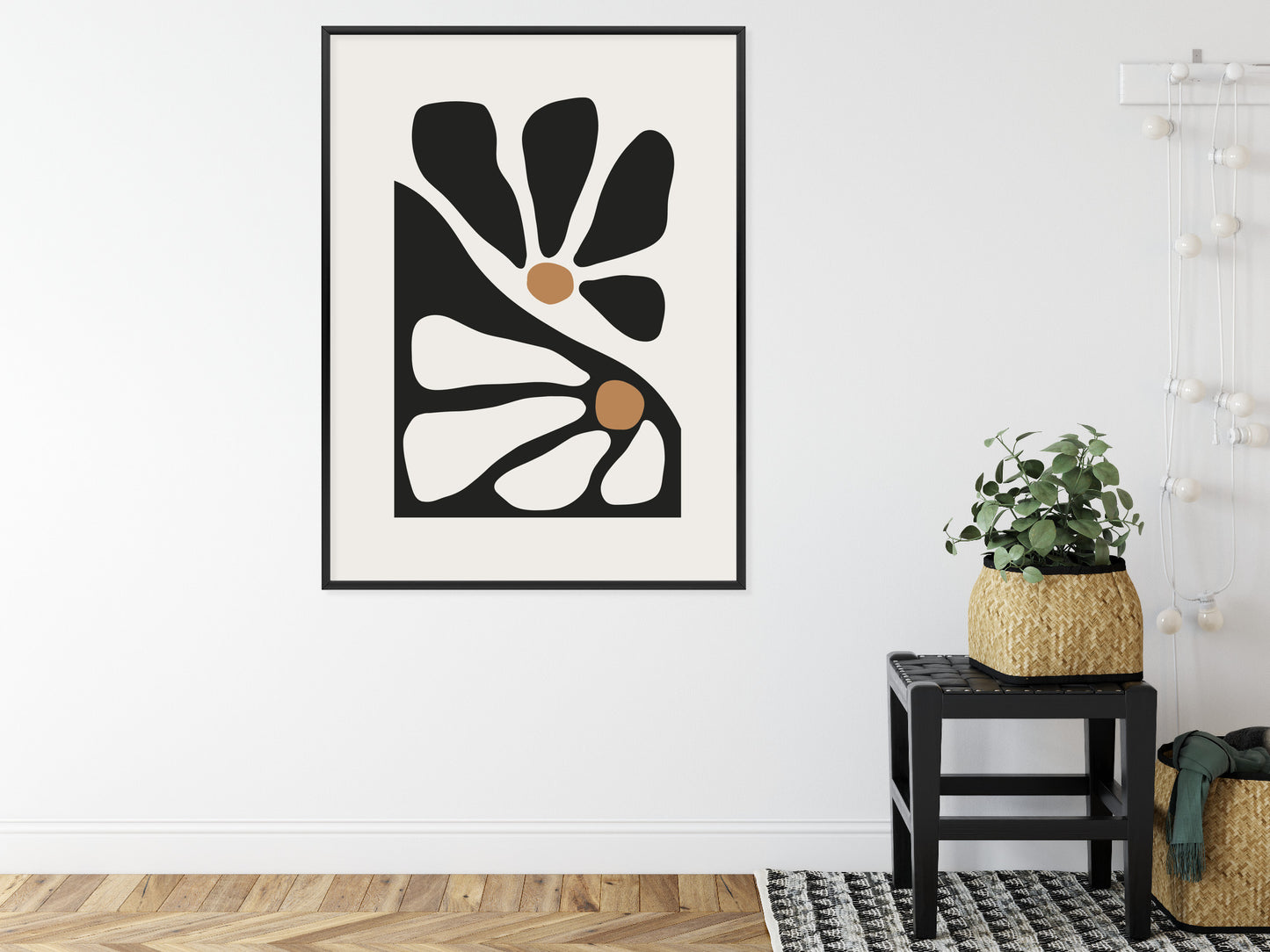 Poster Minimalistische Zweifarbige Blumen Rahmen Holz Mit Passepartout Farbe Natürlich