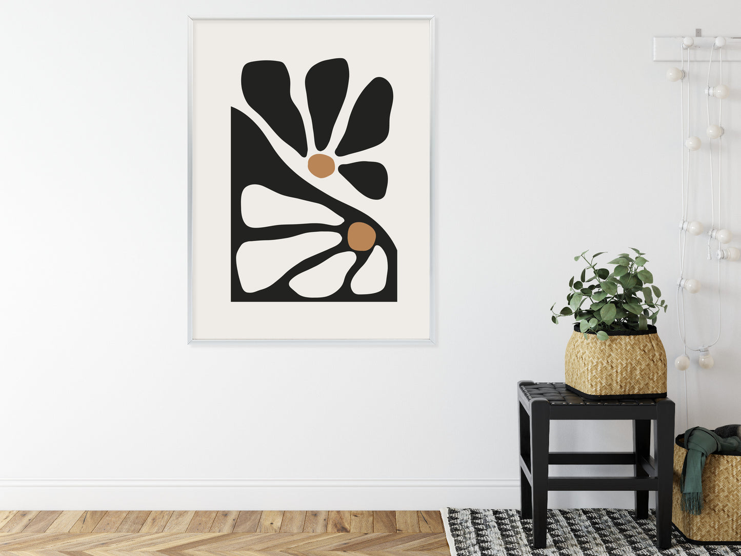 Poster Minimalistische Zweifarbige Blumen Rahmen Holz Mit Passepartout Farbe Natürlich