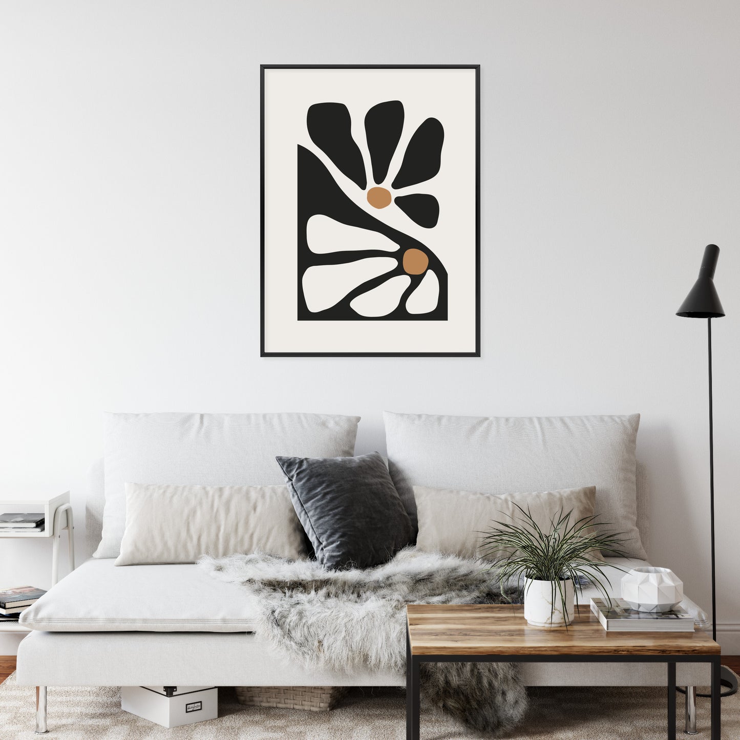 Poster Minimalistische Zweifarbige Blumen Rahmen Holz Mit Passepartout Farbe Natürlich