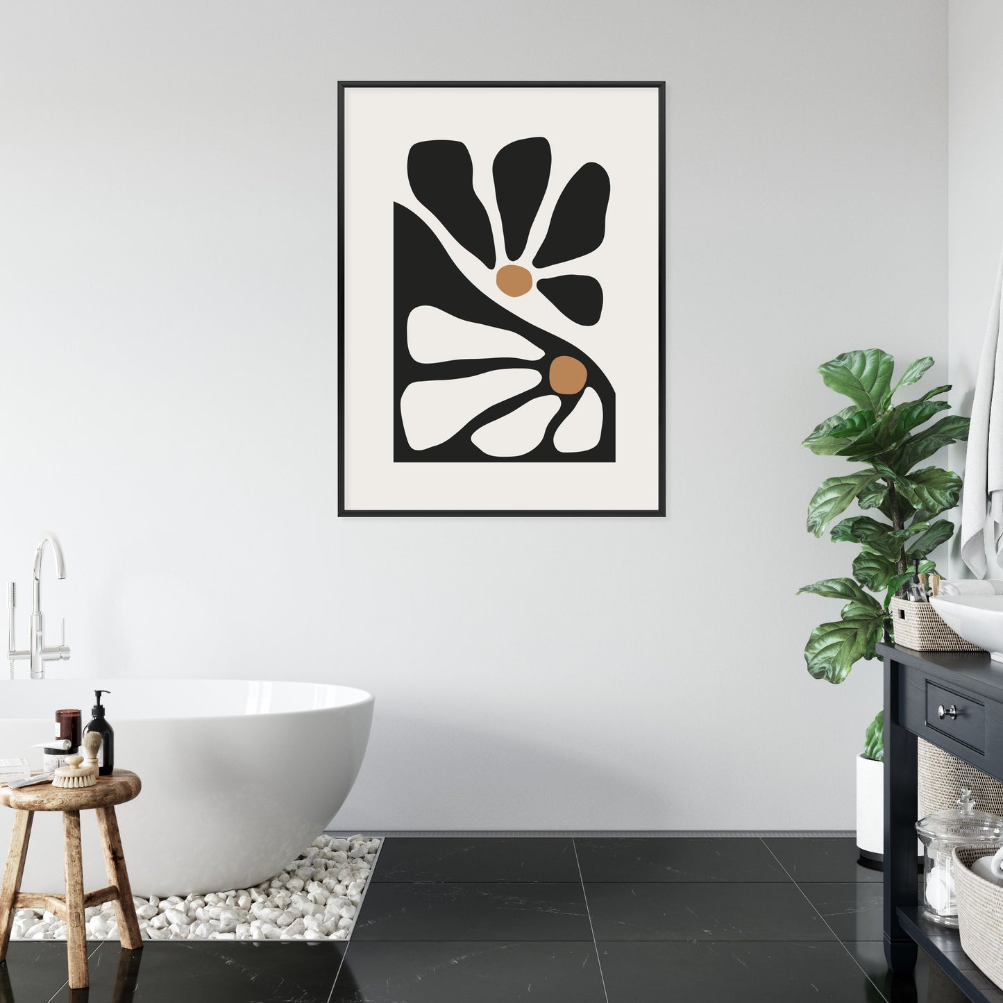 Poster Minimalistische Zweifarbige Blumen Rahmen Holz Mit Passepartout Farbe Natürlich