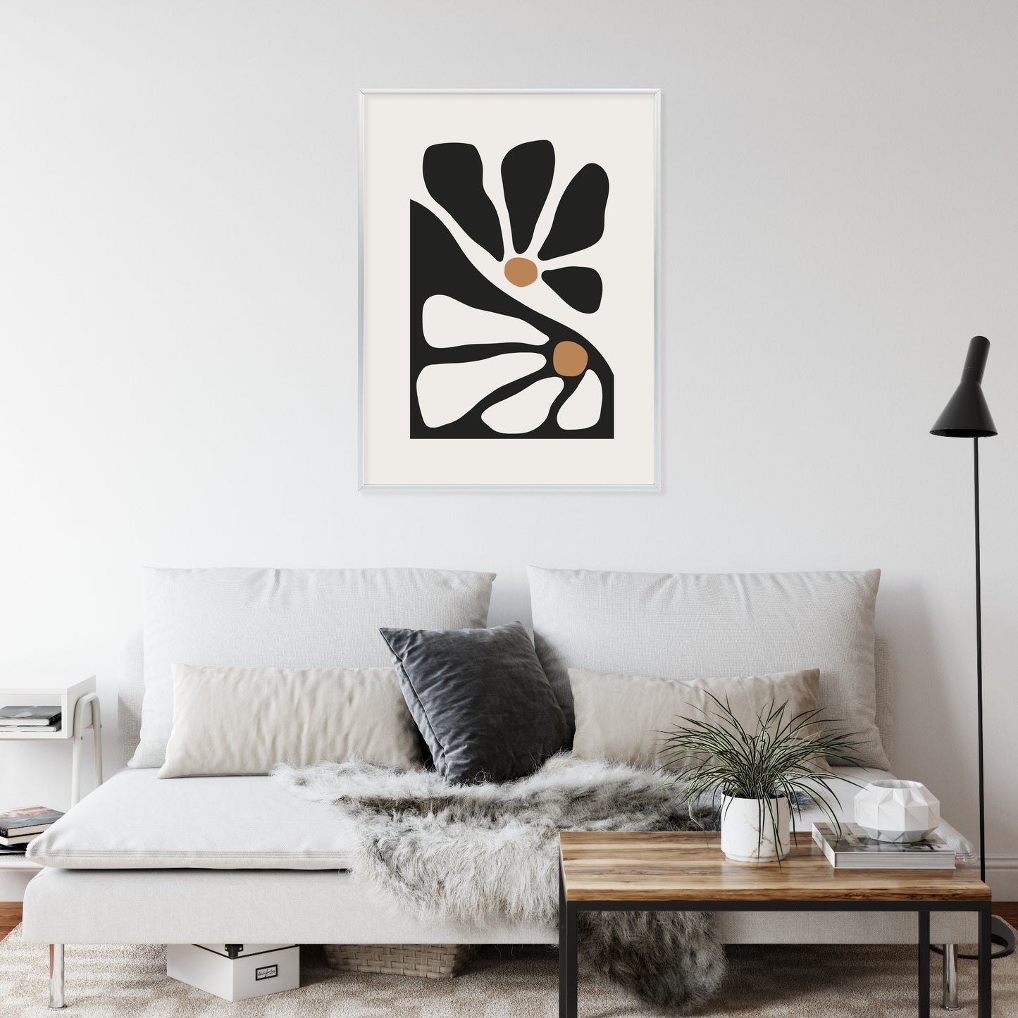 Poster Minimalistische Zweifarbige Blumen Rahmen Holz Mit Passepartout Farbe Natürlich