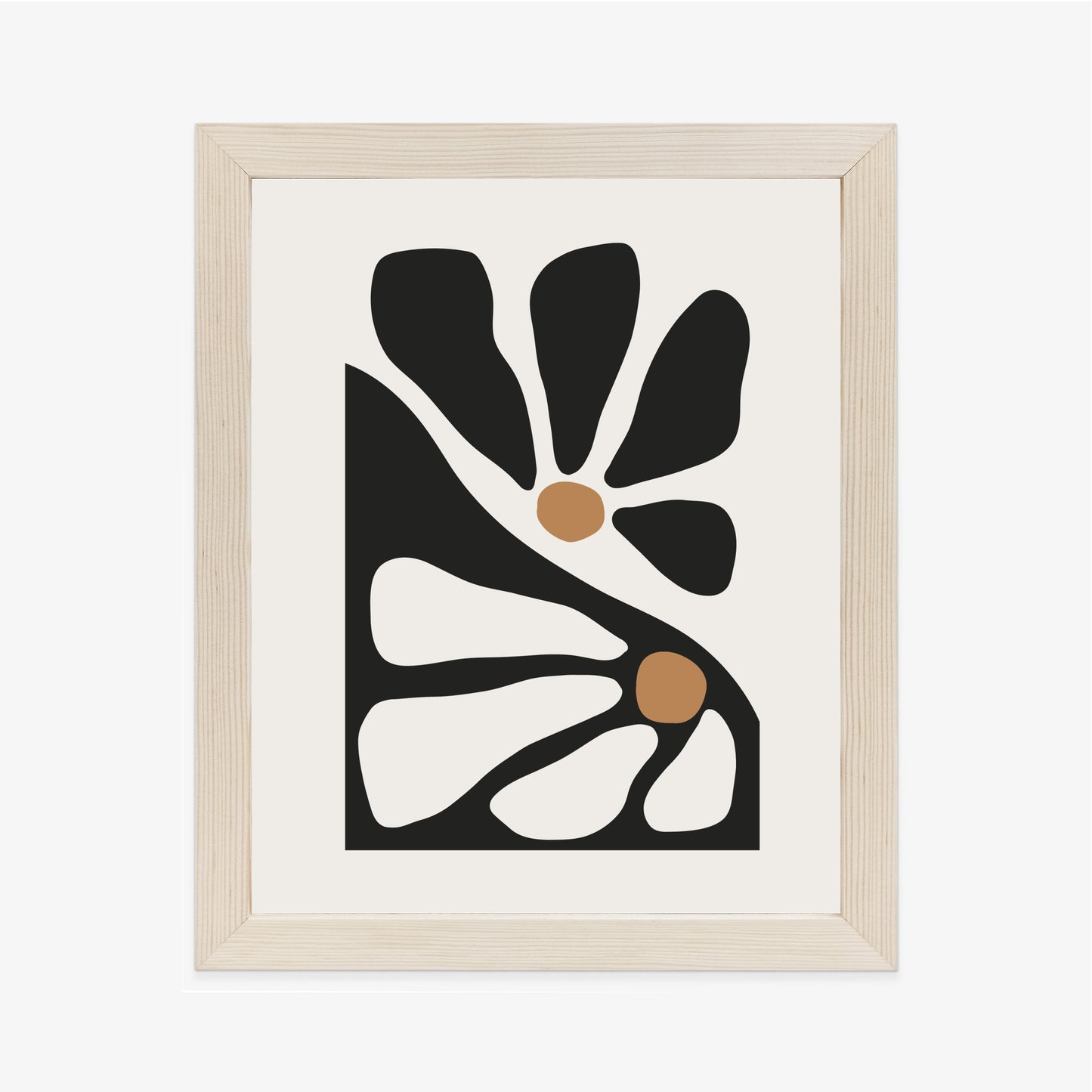 Poster Minimalistische Zweifarbige Blumen Rahmen Holz Mit Passepartout Farbe Natürlich