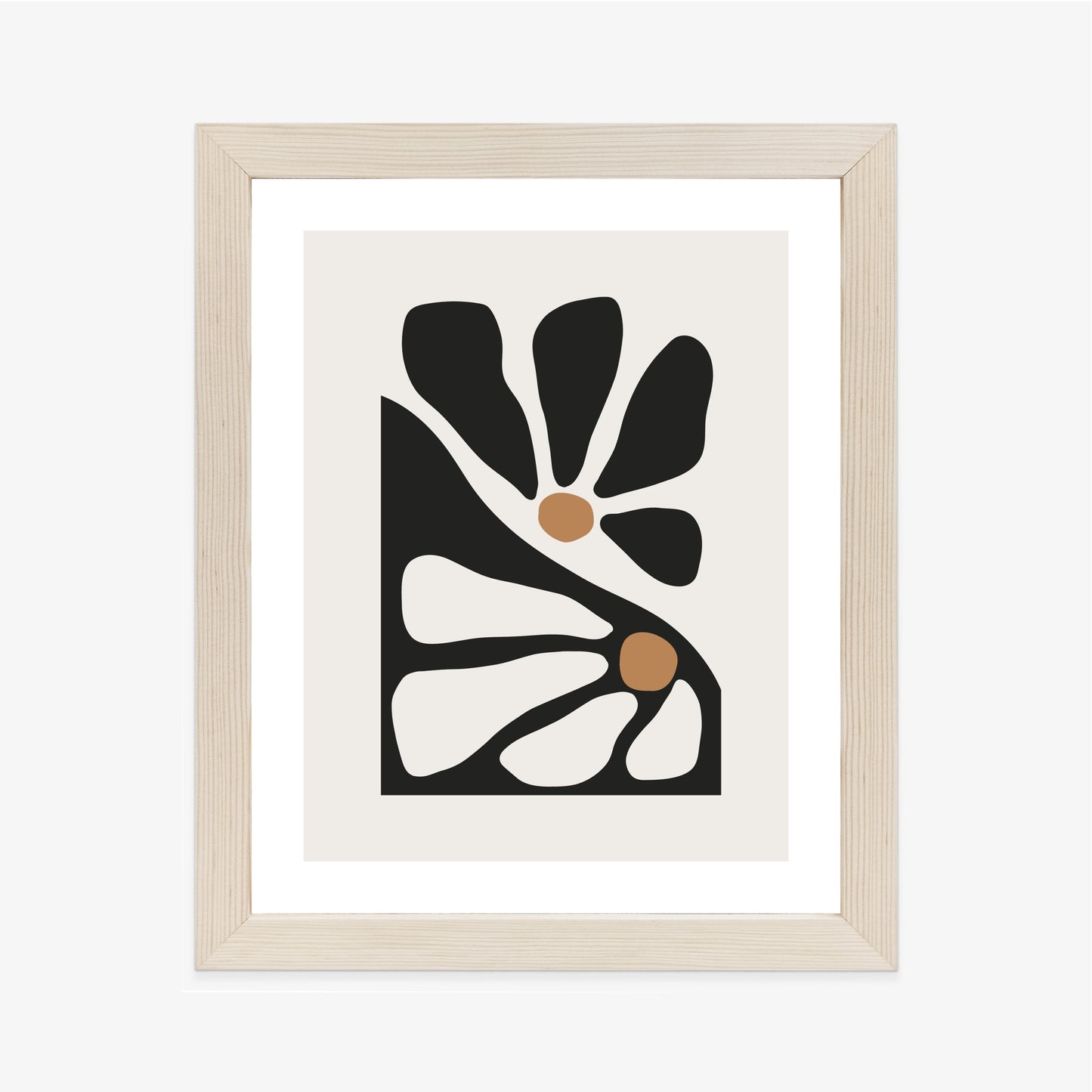 Poster Minimalistische Zweifarbige Blumen Rahmen Holz Mit Passepartout Farbe Natürlich