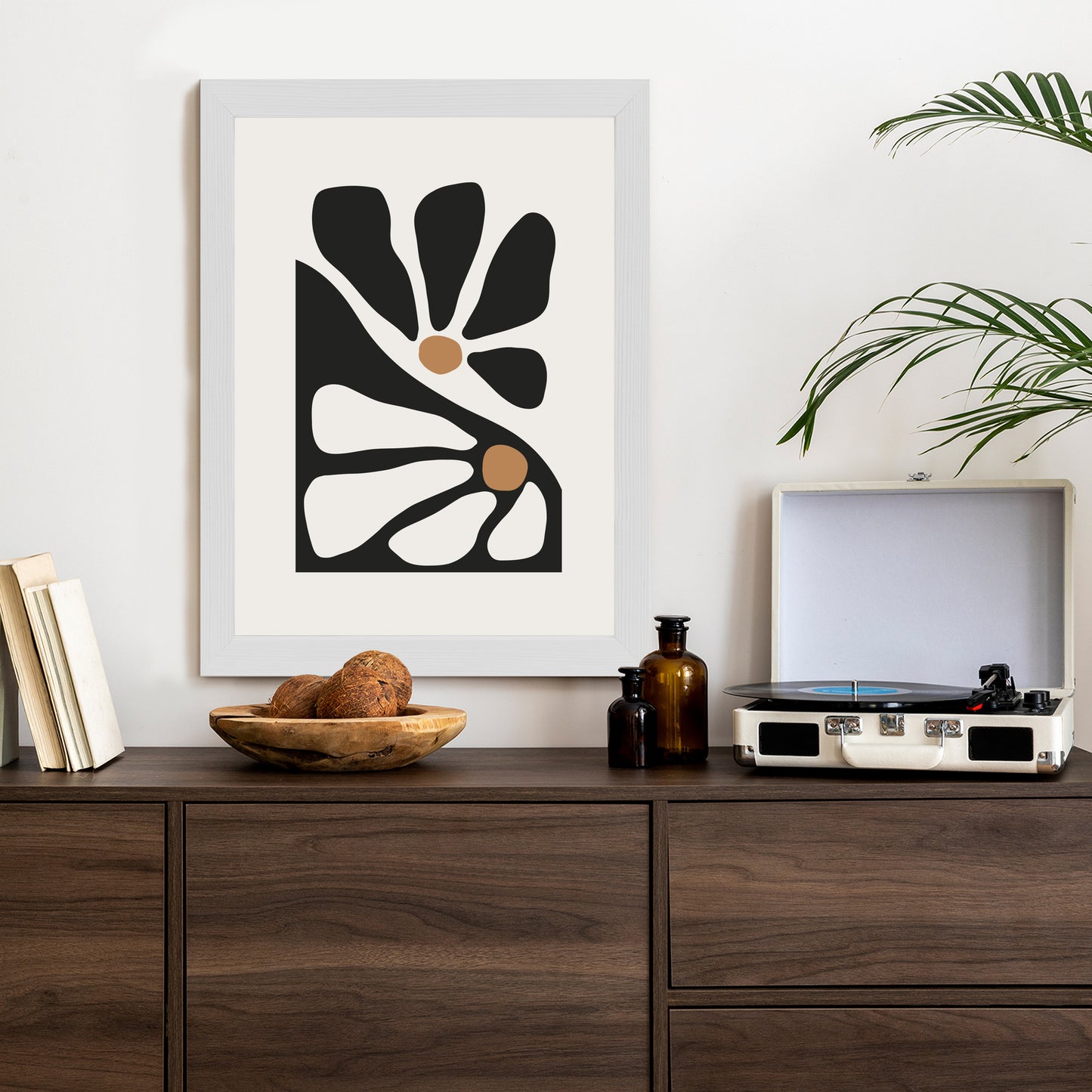 Poster Minimalistische Zweifarbige Blumen Rahmen Holz Mit Passepartout Farbe Natürlich