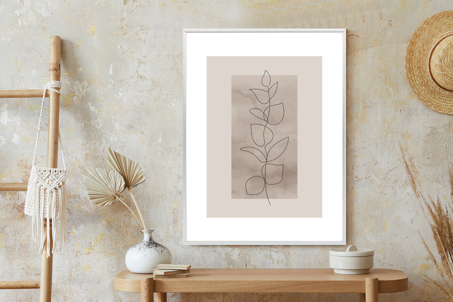 Poster Abstrakte Minimalistische Pflanze Auf Beigem Hintergrund
