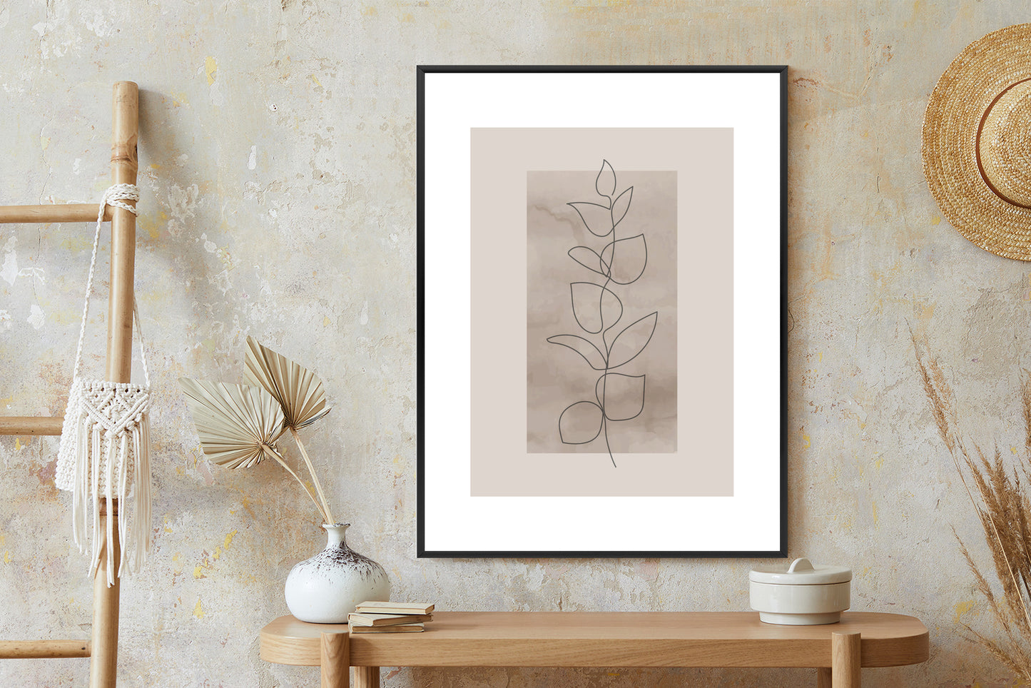 Poster Abstrakte Minimalistische Pflanze Auf Beigem Hintergrund