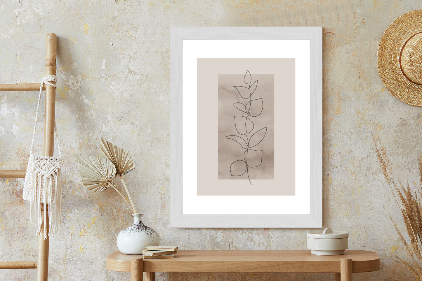 Poster Abstrakte Minimalistische Pflanze Auf Beigem Hintergrund