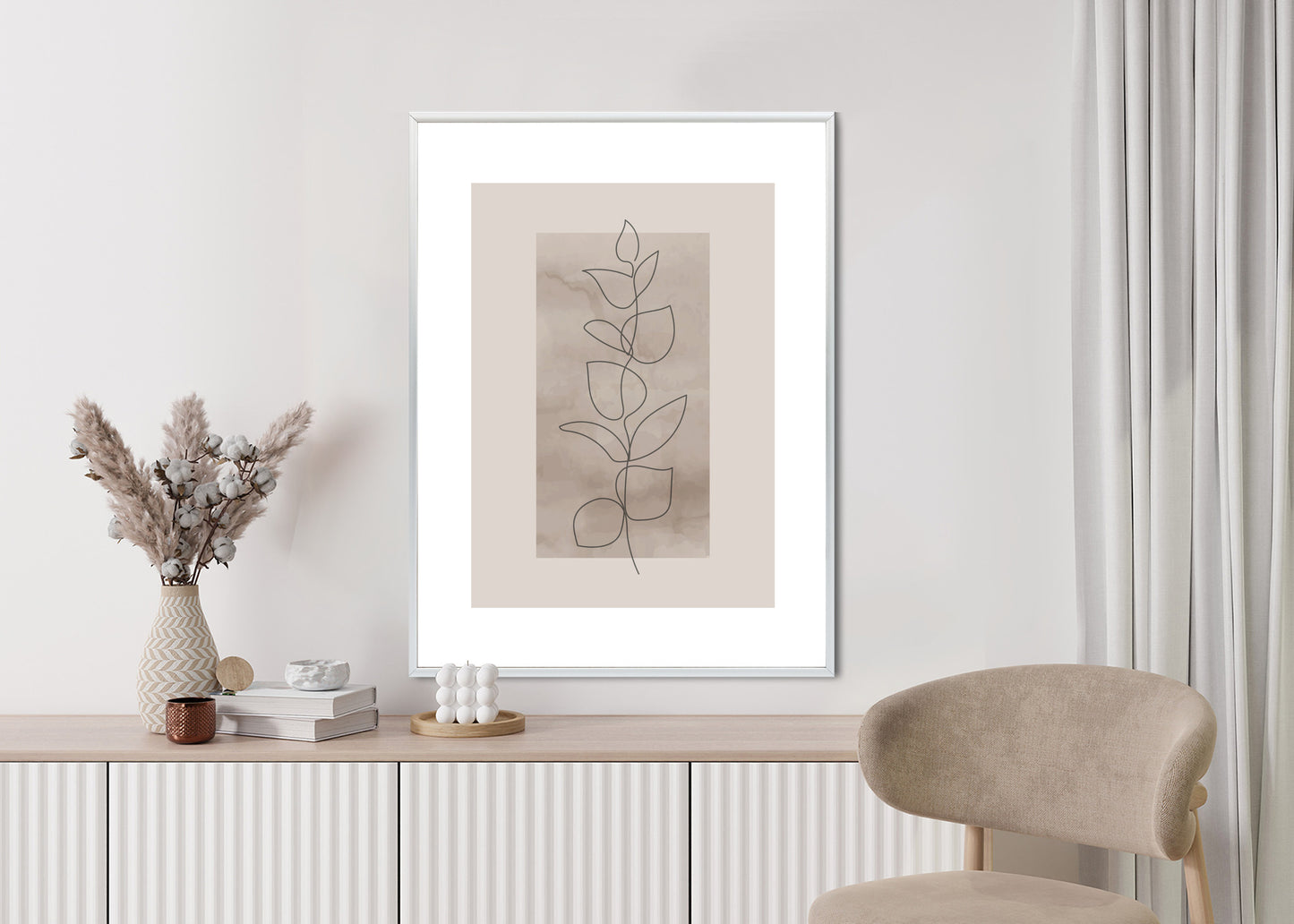 Poster Abstrakte Minimalistische Pflanze Auf Beigem Hintergrund