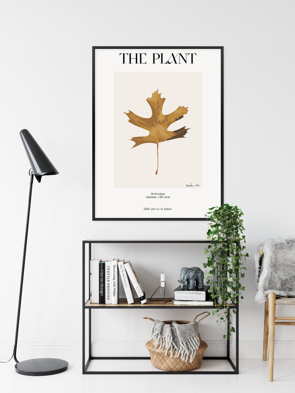 Poster Herbstblatt Im Herbarium Rahmen Holz Mit Passepartout Farbe Natürlich