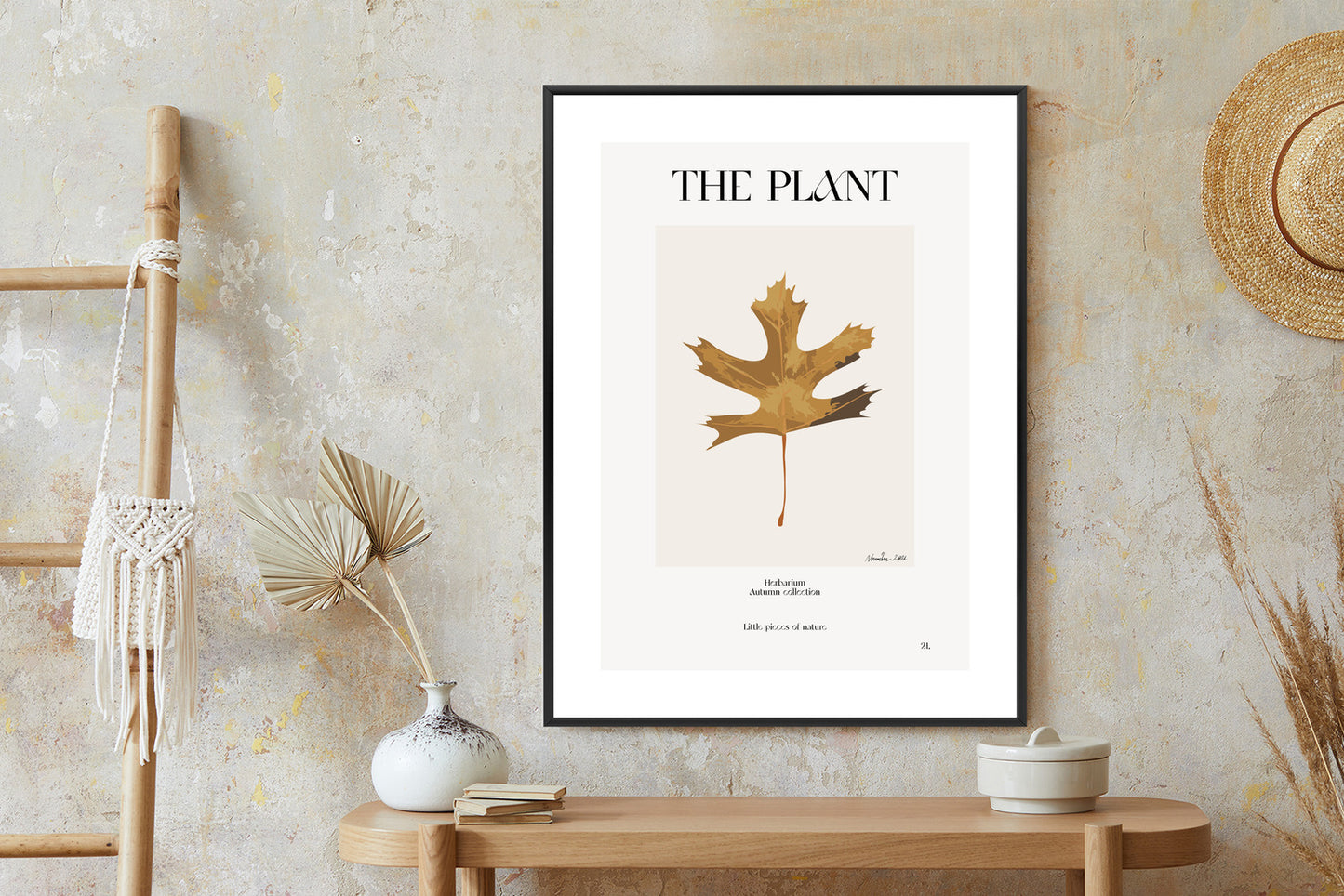 Poster Herbstblatt Im Herbarium Rahmen Holz Mit Passepartout Farbe Natürlich