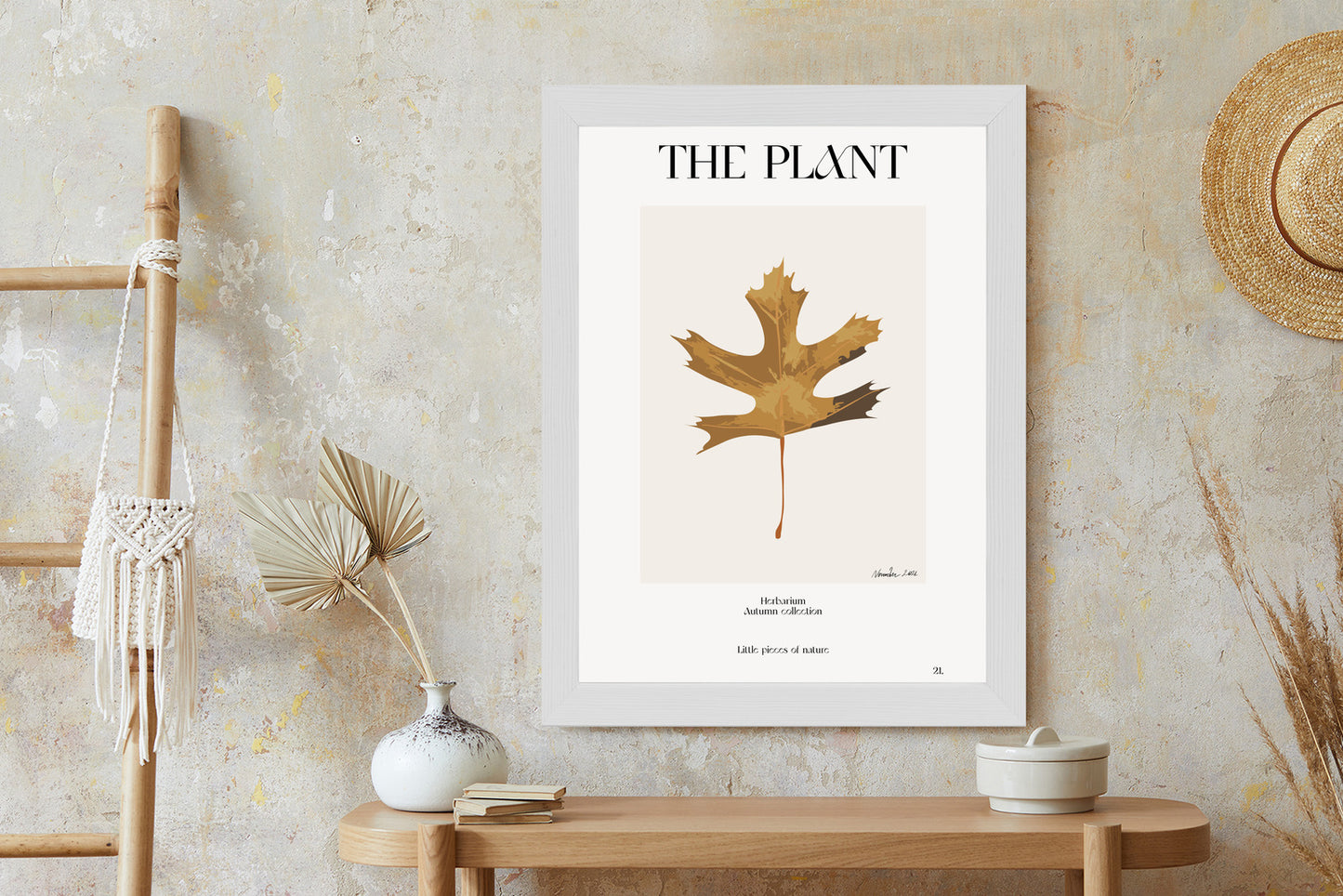 Poster Herbstblatt Im Herbarium Rahmen Holz Mit Passepartout Farbe Natürlich