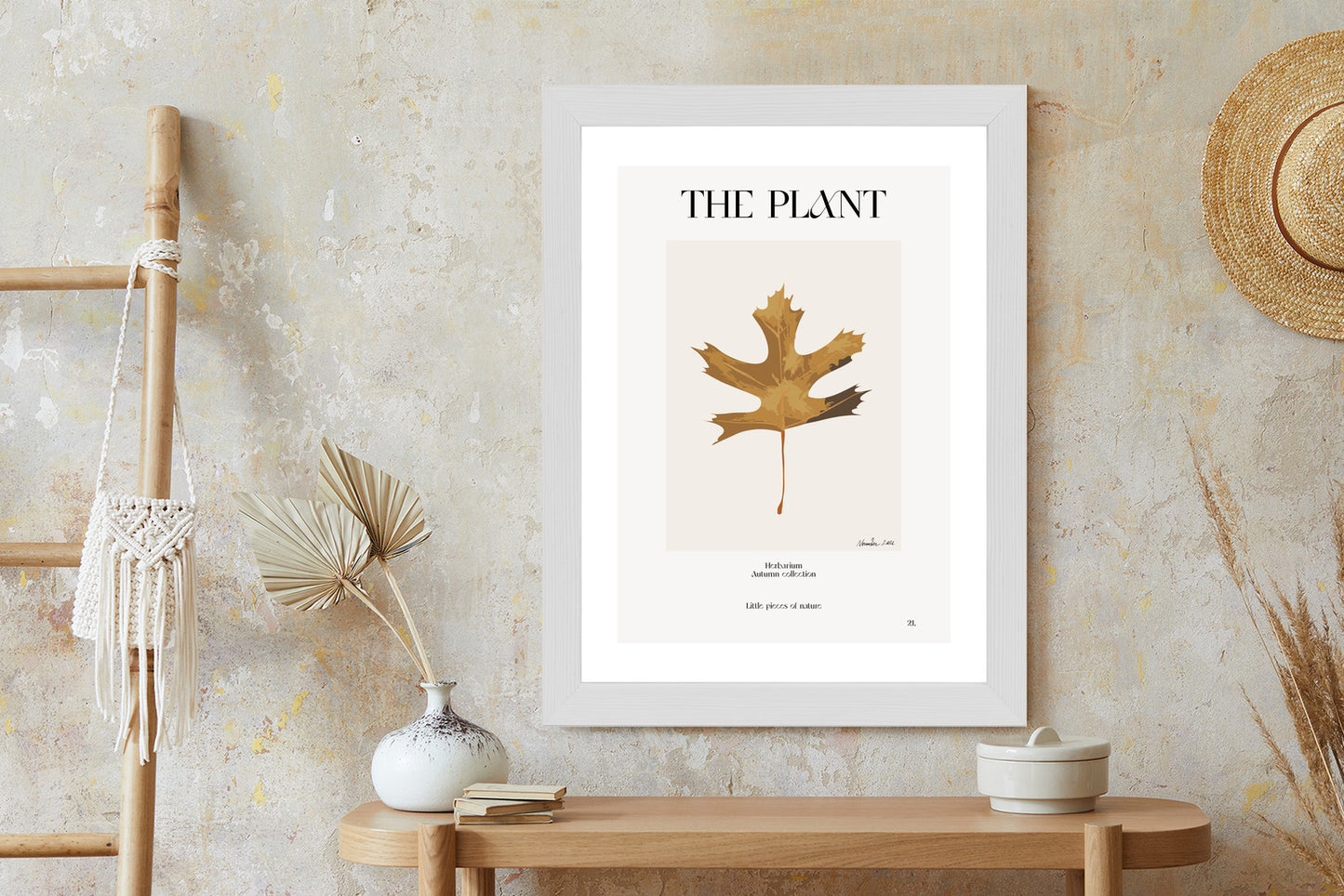 Poster Herbstblatt Im Herbarium Rahmen Holz Mit Passepartout Farbe Natürlich