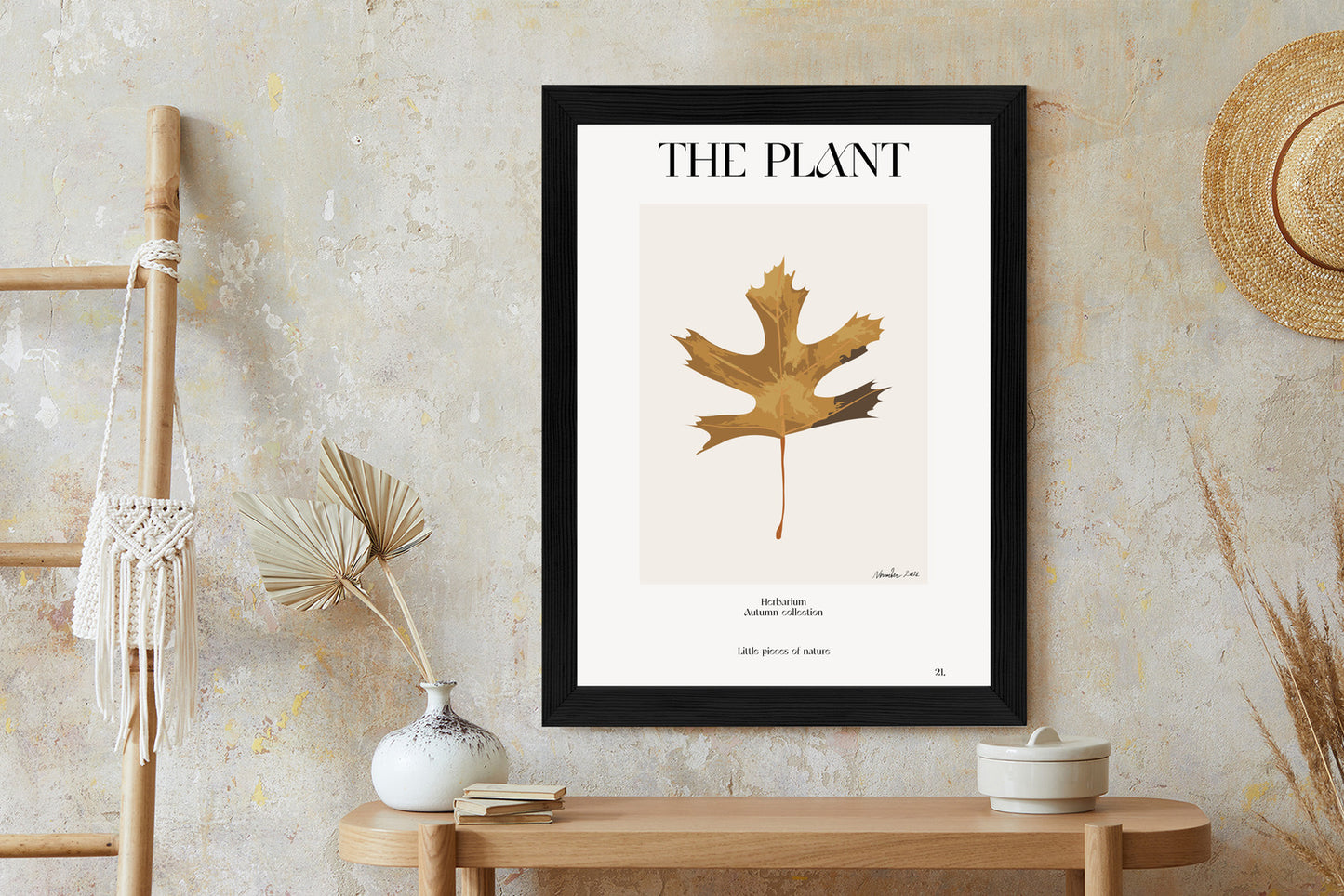 Poster Herbstblatt Im Herbarium Rahmen Holz Mit Passepartout Farbe Natürlich