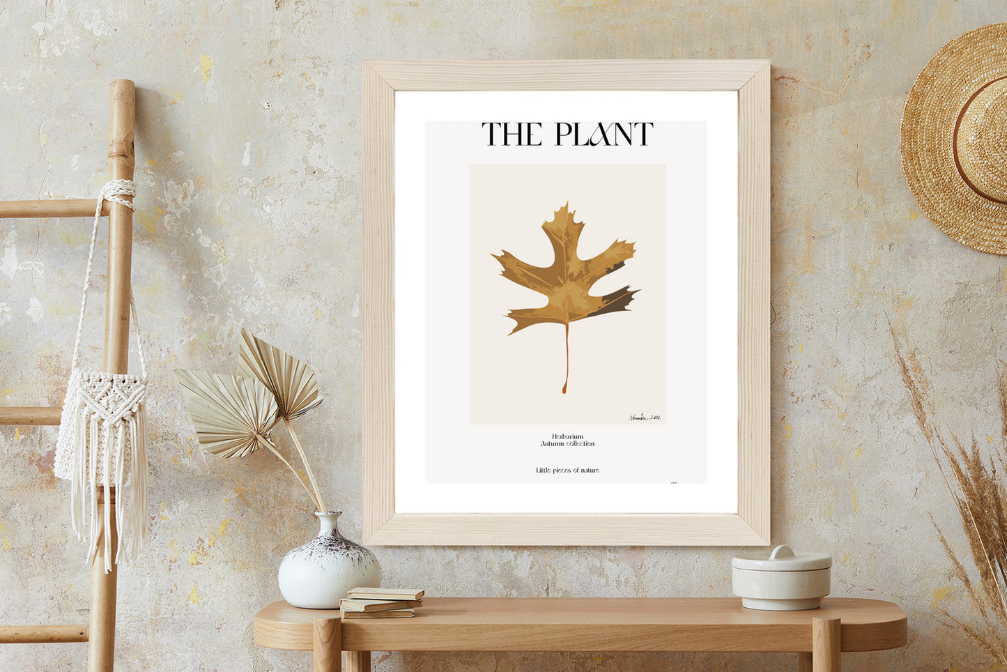 Poster Herbstblatt Im Herbarium Rahmen Holz Mit Passepartout Farbe Natürlich
