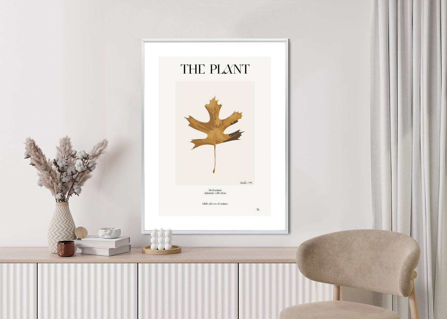 Poster Herbstblatt Im Herbarium Rahmen Holz Mit Passepartout Farbe Natürlich