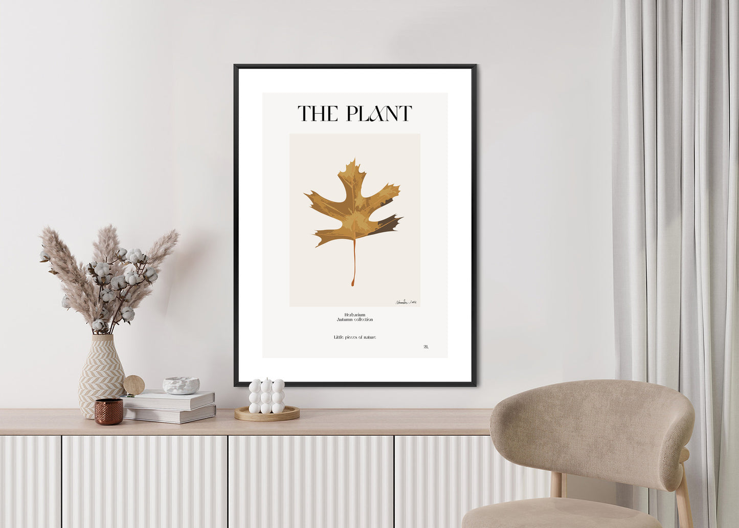 Poster Herbstblatt Im Herbarium Rahmen Holz Mit Passepartout Farbe Natürlich