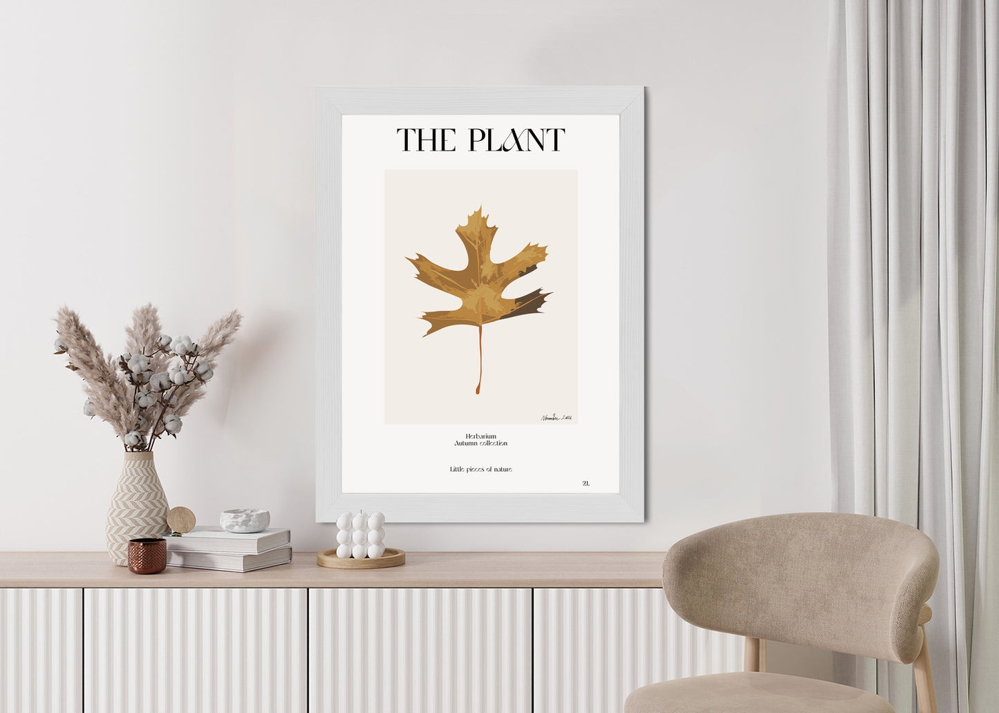 Poster Herbstblatt Im Herbarium Rahmen Holz Mit Passepartout Farbe Natürlich