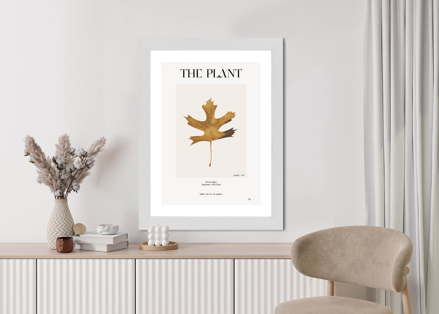 Poster Herbstblatt Im Herbarium Rahmen Holz Mit Passepartout Farbe Natürlich