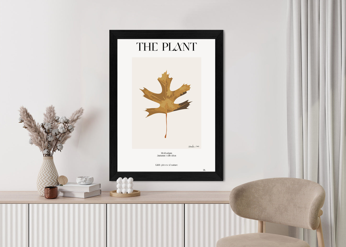 Poster Herbstblatt Im Herbarium Rahmen Holz Mit Passepartout Farbe Natürlich