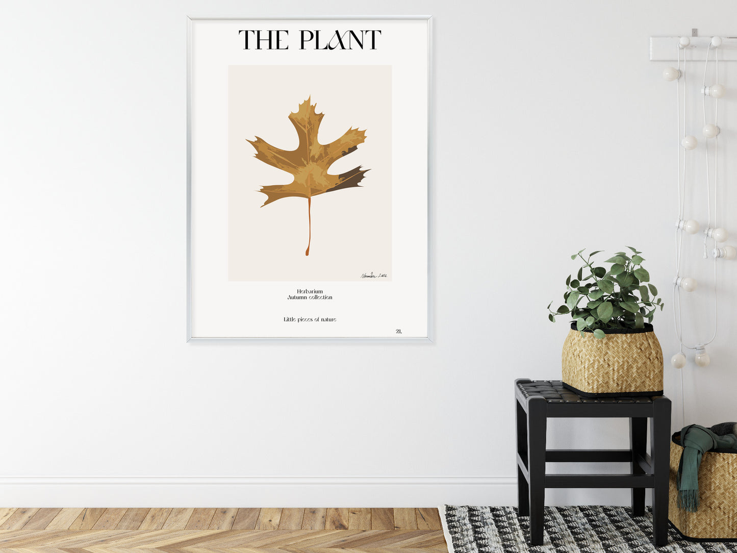 Poster Herbstblatt Im Herbarium Rahmen Holz Mit Passepartout Farbe Natürlich