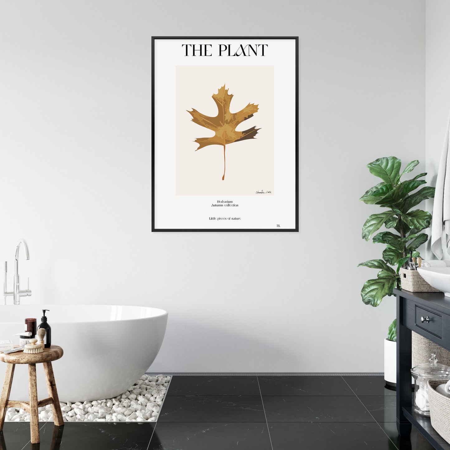 Poster Herbstblatt Im Herbarium Rahmen Holz Mit Passepartout Farbe Natürlich