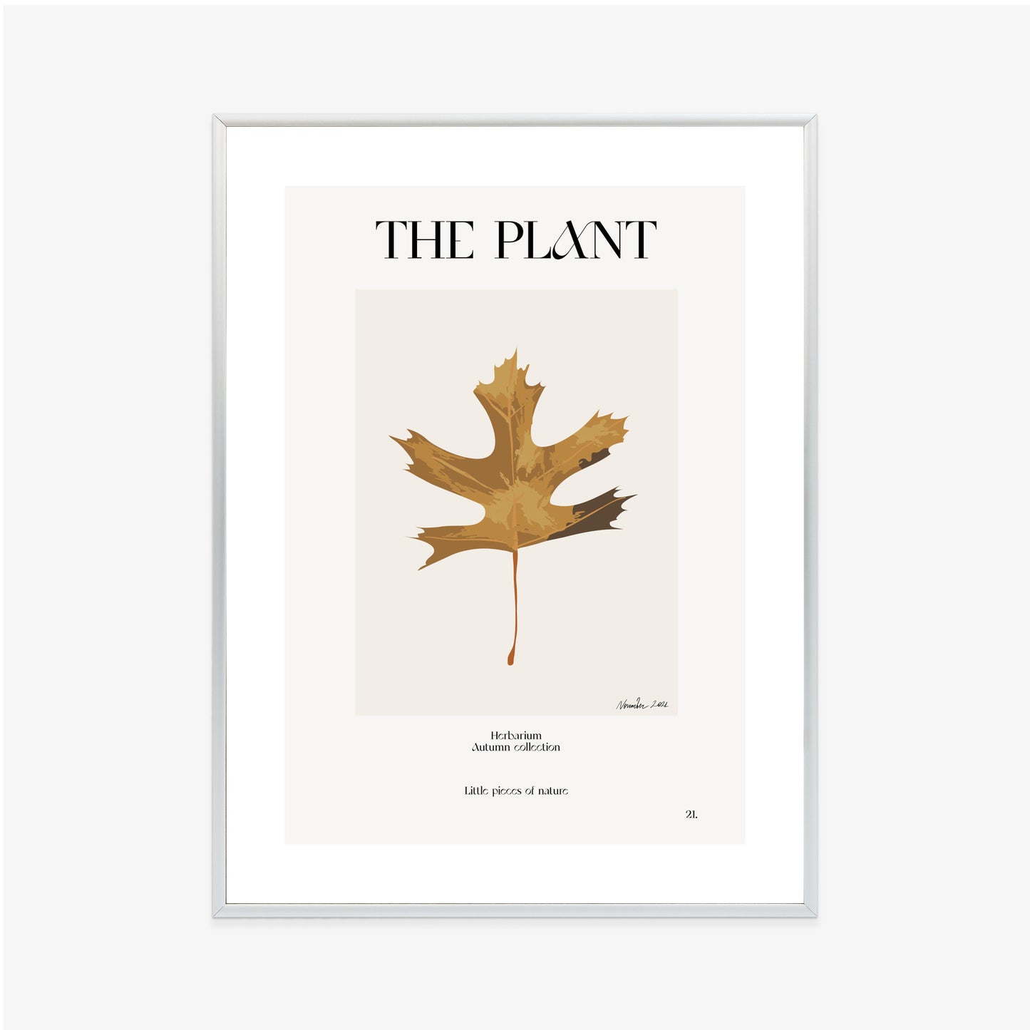 Poster Herbstblatt Im Herbarium Rahmen Holz Mit Passepartout Farbe Natürlich