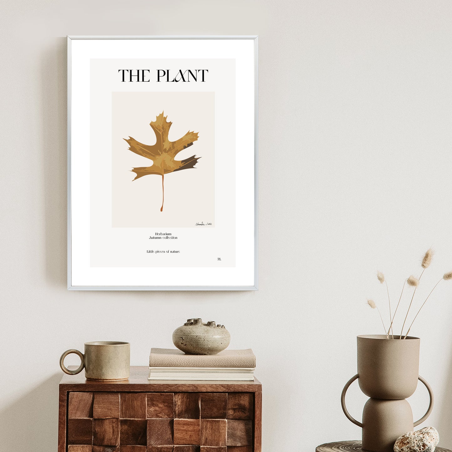 Poster Herbstblatt Im Herbarium Rahmen Holz Mit Passepartout Farbe Natürlich