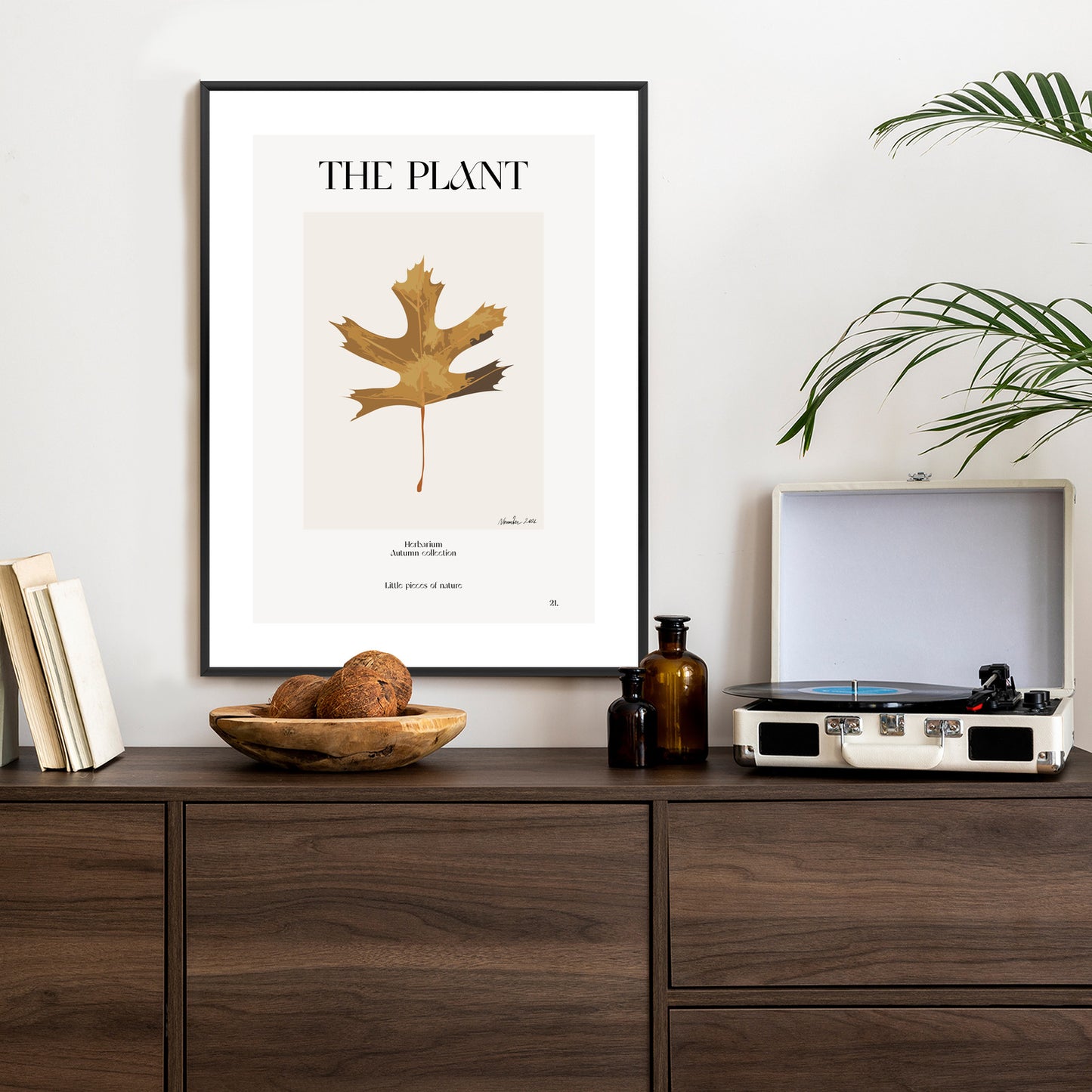 Poster Herbstblatt Im Herbarium Rahmen Holz Mit Passepartout Farbe Natürlich
