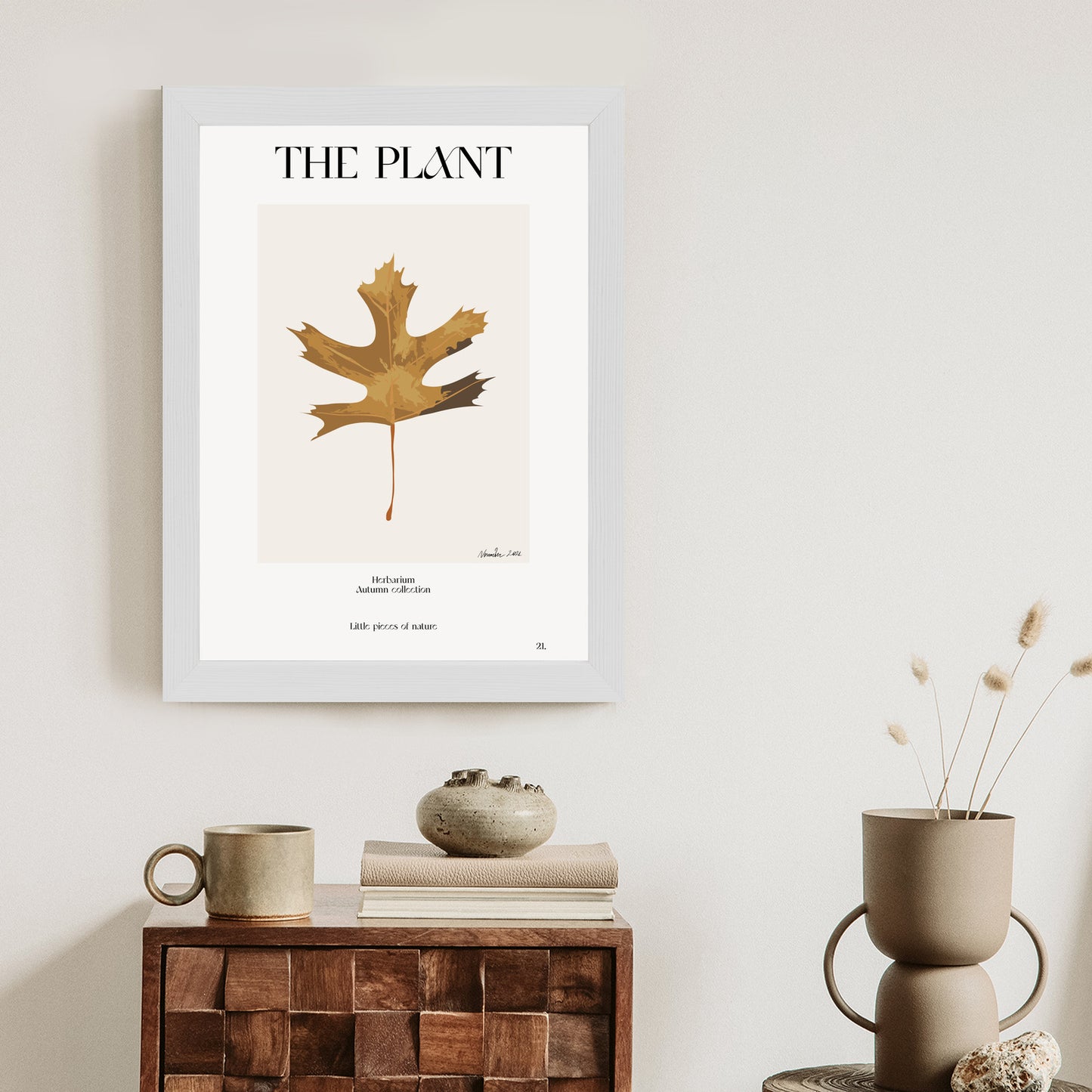 Poster Herbstblatt Im Herbarium Rahmen Holz Mit Passepartout Farbe Natürlich