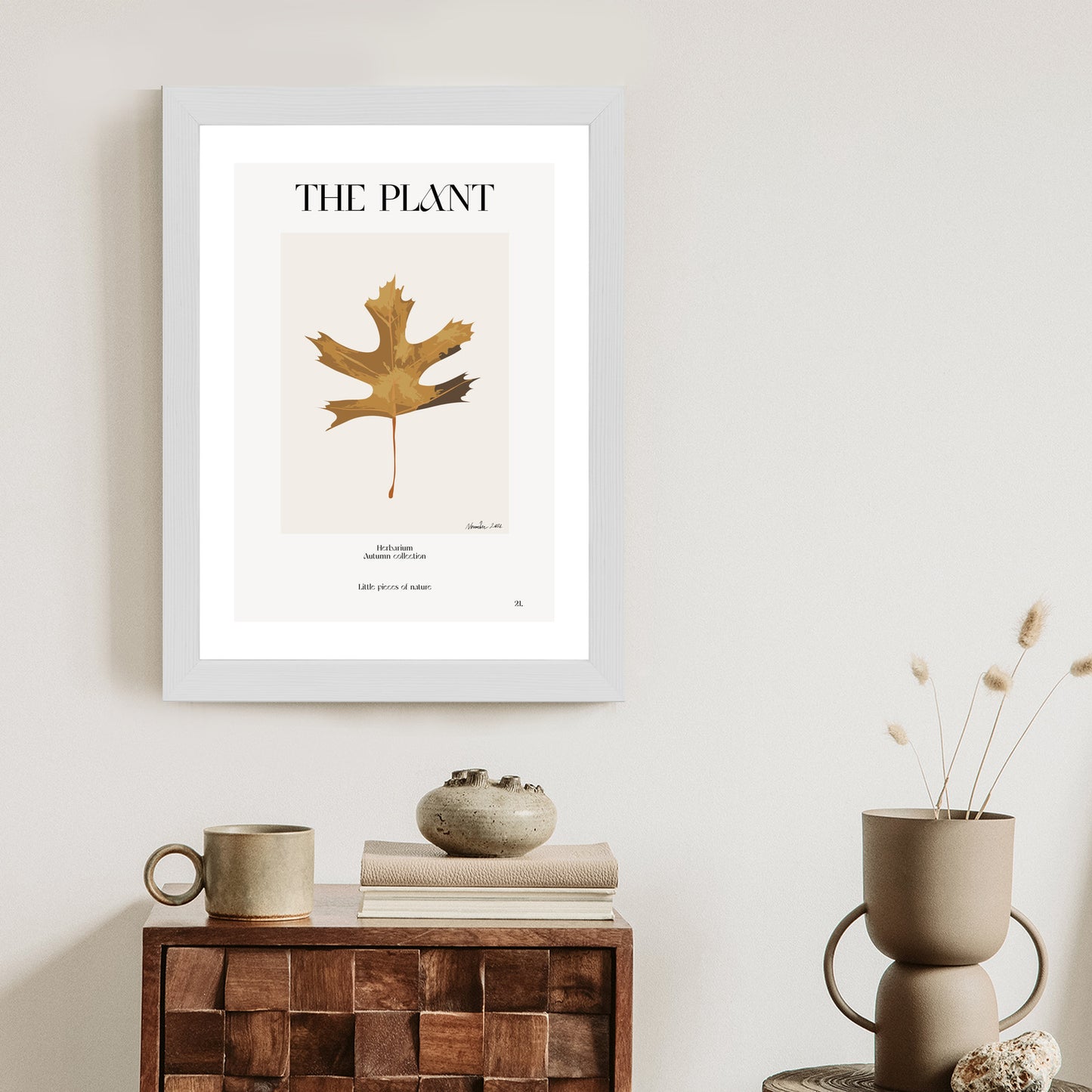 Poster Herbstblatt Im Herbarium Rahmen Holz Mit Passepartout Farbe Natürlich