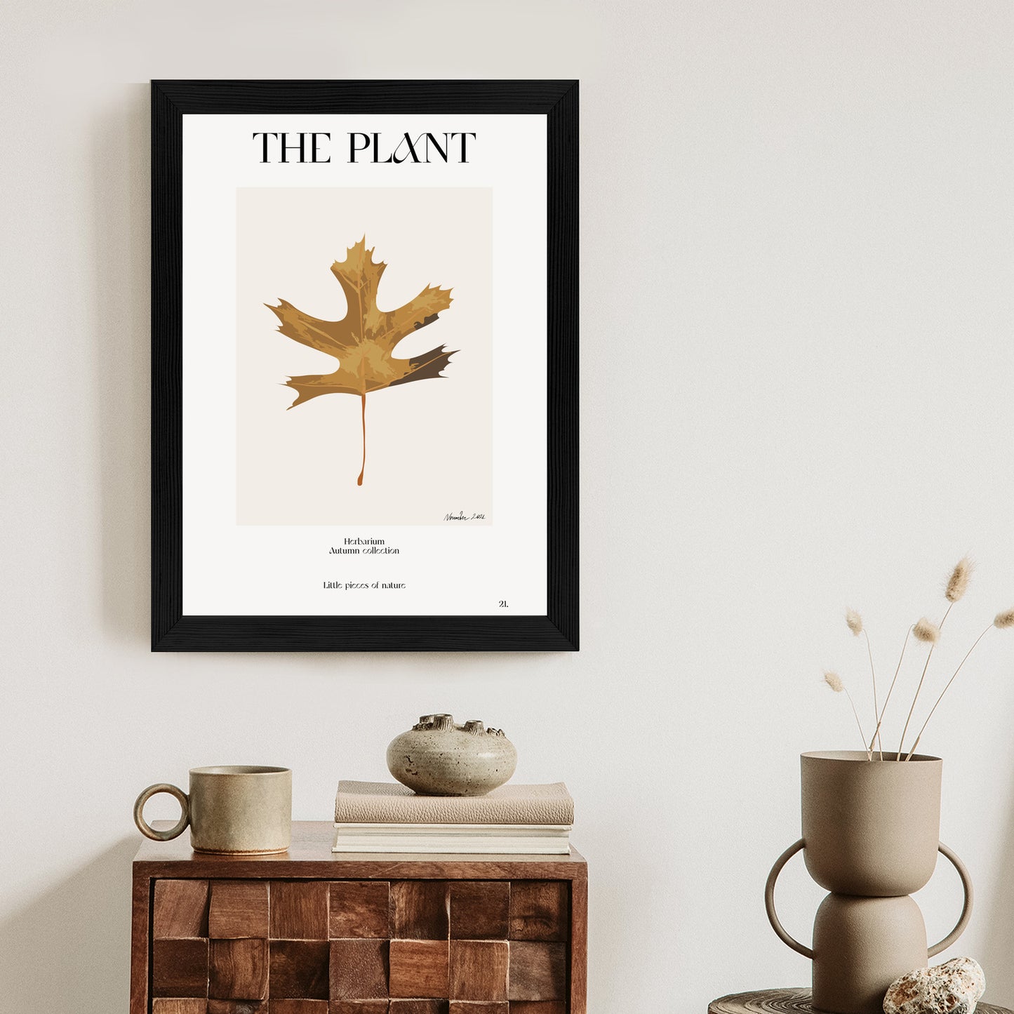 Poster Herbstblatt Im Herbarium Rahmen Holz Mit Passepartout Farbe Natürlich